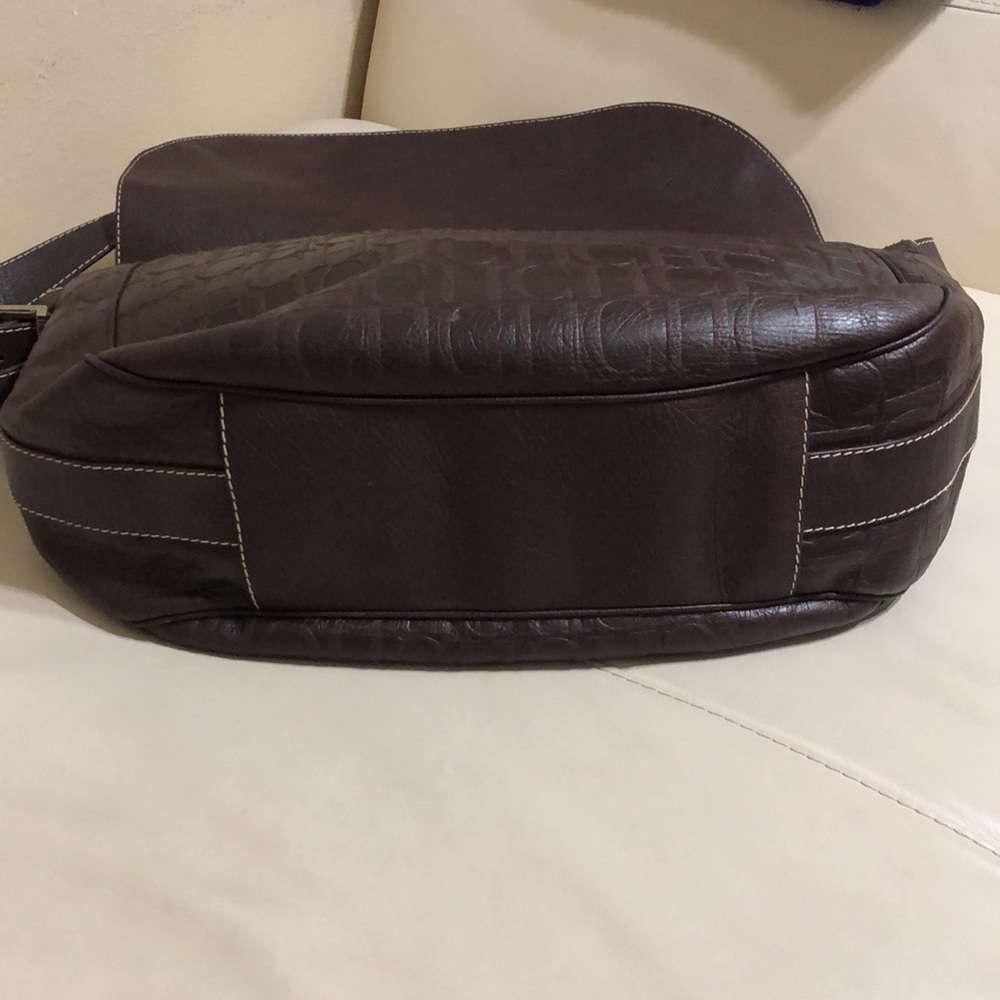 Carolina Herrera CH Monogram Large Leather Messenger Shoulder Bag Brown - Picture 6 of 10